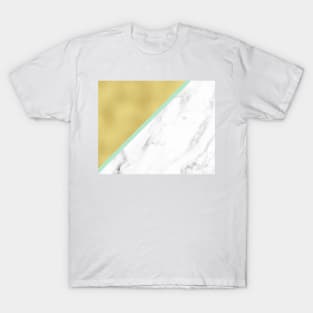 Marble and gold background green line T-Shirt